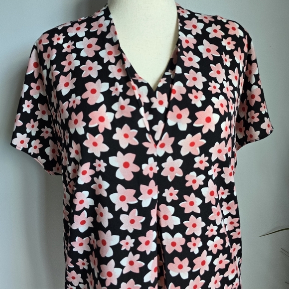 CAbi, Harmony Black Pink Floral V-Neck Oversized Blouse Top, Size Medium - Picture 4 of 11